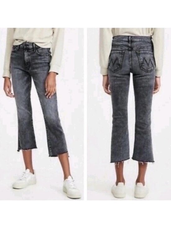 MOTHER Denim - Mother Jeans The Insider Crop Step Fray in Train Stops Size 31 Black Raw Hem